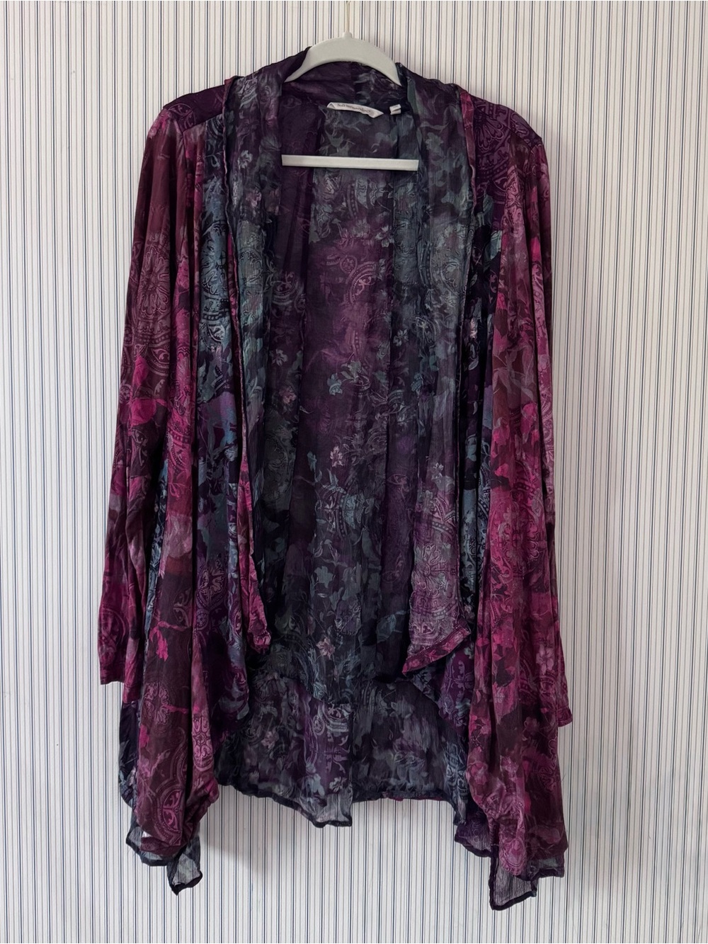Soft Surroundings Purple Floral Draped Open-Front Cardigan